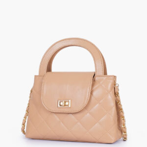 Beige flap quilted bag with top handle