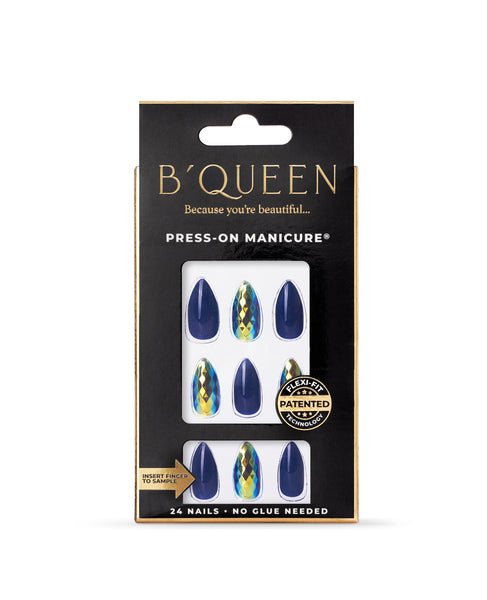 B'queen Navy Blue Holographic Nails (coffins)